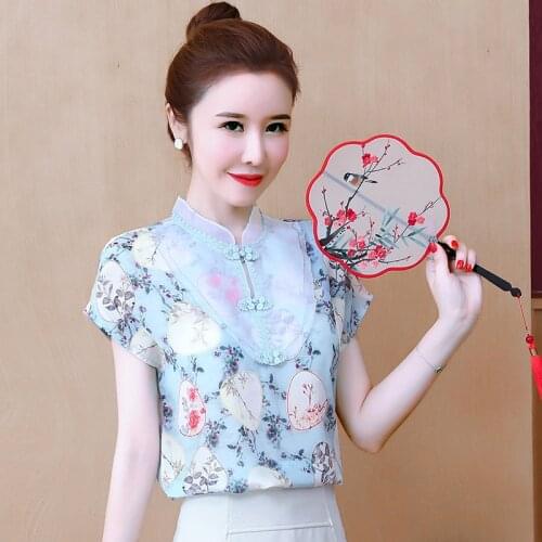 6Color Chinese Style Retro Qipao Tops Vietnam Women Cheongsam Vintage Floral Print Qi Pao Tee Shirts Party Wedding Hanfu T-Shirt