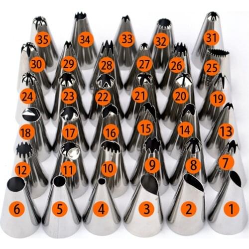 Amy DIY Cake Icing Piping Tip Sets 35pcs Stainless Steel Icing Piping Nozzles Pastry Tips For Cake Cupcake Cookies Bake Bakeware