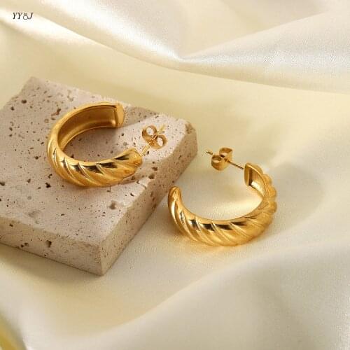 Big croissant hoop earrings for women stainless steel gold C hoop earrings wholesale items free tarnish trendy womne accessories