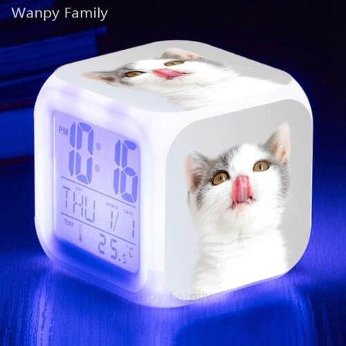 2021 New Pretty Cat Alarm Clock LED Large Screen Display Time For Kids Birthday Gift Multifunctio Touch Sensing Alarm Clock