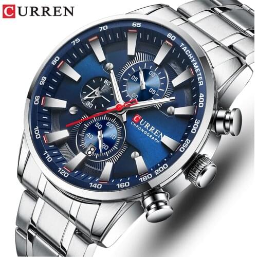 2021 Curren Men’s Watches Top Brand Luxury Chronograph Quartz Men Watch Waterproof Sport Wrist Watch Stainless Steel Male Clock