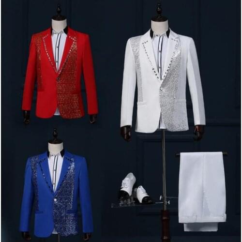 Black white red men blazer designs masculino homme terno stage costumes for singers men sequin blazer dance clothes jacket dress
