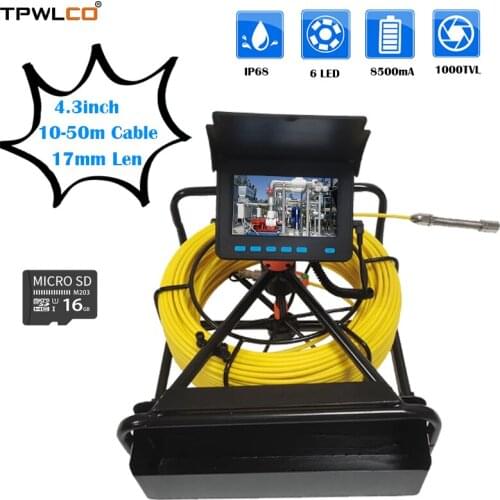 Diameter 17mm 100TVL Drain Camera 10-50m Cable 4.3inch LCD Screen Endoscope Professional Camera System With 6 LEDS/DVR Recording