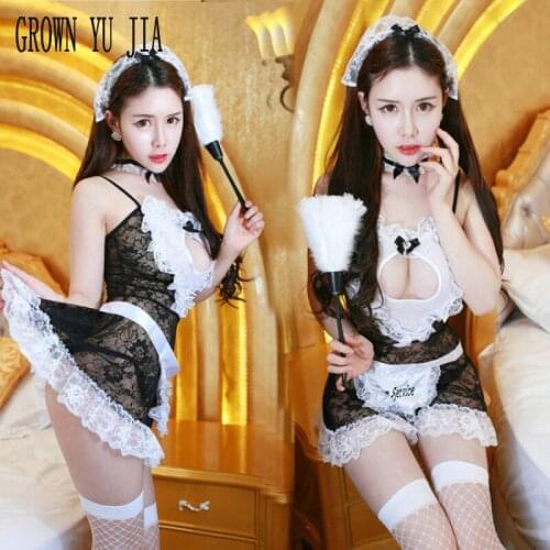 Erotic Women Lace Maid Cosplay Sexy Costume Porno Temptationmaid French Maid Uniforms Naughty Lingerie Sex Play Sling Skirt