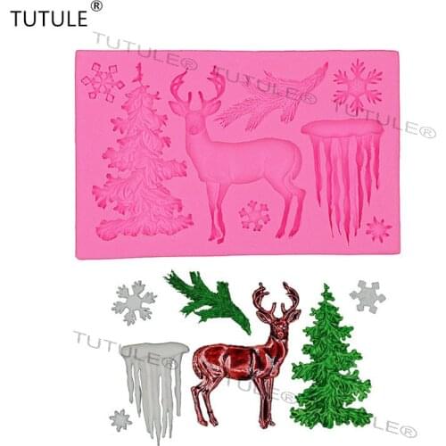 Small tools Christmas reindeer silicone mold candy chocolate cake decoration polymer clay Christmas tree snowflake ice mold