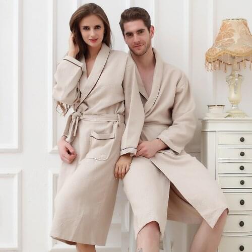 Waffle bathrobe women cotton men kimono robe pijamas nightgown pajamas sleepwear ladies lovers long soft Wedding Bridesmaid robe
