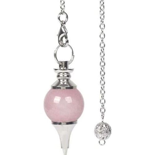 KFT Natural Healing Stone Rose Pink Quartz Crystal Chakra Pointed Reiki Pendulum Pendant Dowsing Divination Balancing Jewelry