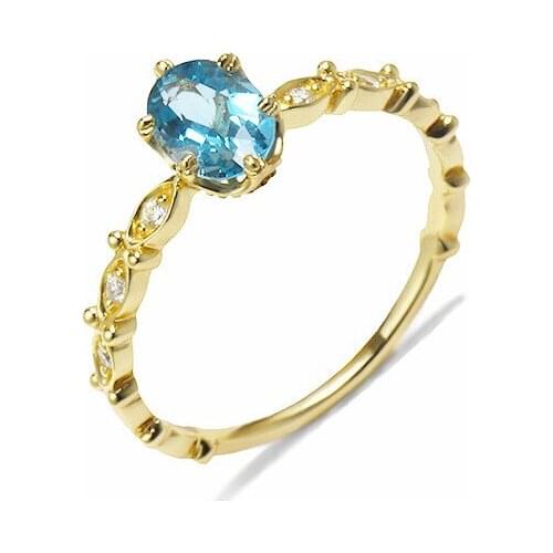 Trendy natural oval blue topaz zircon rings for women 925 sterling silver horse eye petite ring wedding finger accessory gift