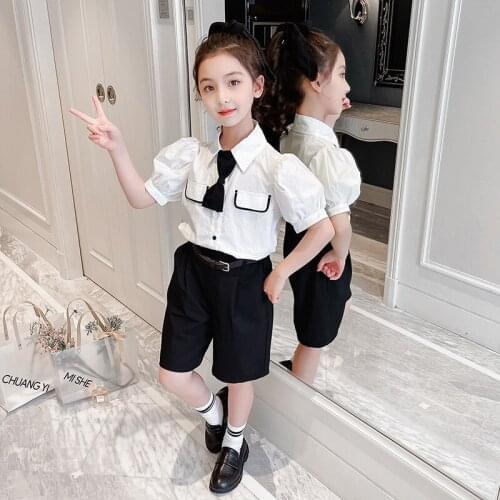 Toddler Girl Clothes Set White Blouse Shirt and Black Shorts Children Clothing Set 2 Pcs Summer Boutique Kids Clothes Suit