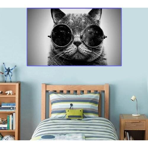 Cat With Glasses Galaxy Glasses Cat Funny Art Canvas Painting Wall Art Poster Printings Pictures For Living Room Home Decoration