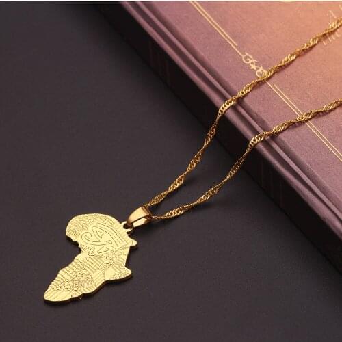Africa Map Pendant Necklace for Women Men Gold Eye Ethiopian Jewelry African Maps State Shaped Statement Chain Party Gift