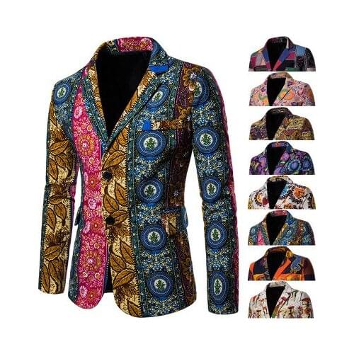 African Style Linen Men Blazer Gold Pink Blue Stitching Printing Dyeing Jacket for Men Fashion Mens Suit Blazers Male Coat 2020