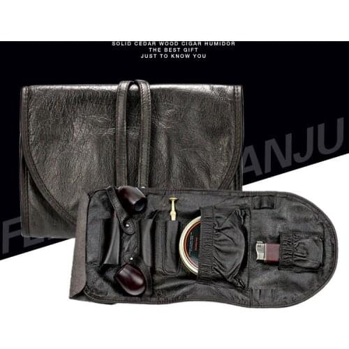 New Large Capacity Black Leather Tobacco Pouch Bag Pipe Tobacco Storage Daily Necessities Fashion Gifts Give Cigarette Lighter