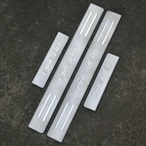 Item highlights stainless steel decorative accessories 4 pcs door sill / lot for 2010-2015 skoda Octavia