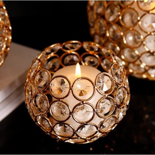 Candle-Holder Candlesticks Tealight Wedding-Decoration Crystal Golden Metals Living-Room