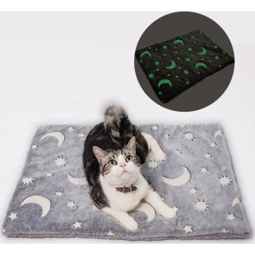 Pet Cushion Moon Printing Cute Cat Bed Mats Soft Luminous Flannel Blanket Warm Pet Blanket Sleeping Bed Cover Mat Pets Supplies