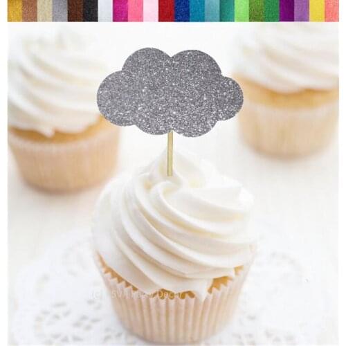 Custom Cloud glitter Cupcake Toppers, Cloud Party Decorations,Time Flies gold Cupcake Toppers, Heaven Sent Party Decorations