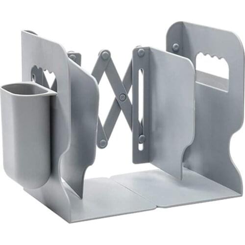 PPYY-Retractable Bookends for Shelves Bookshelf with Pen Holder,Duty Metal Holder Desktop Organizer Storage