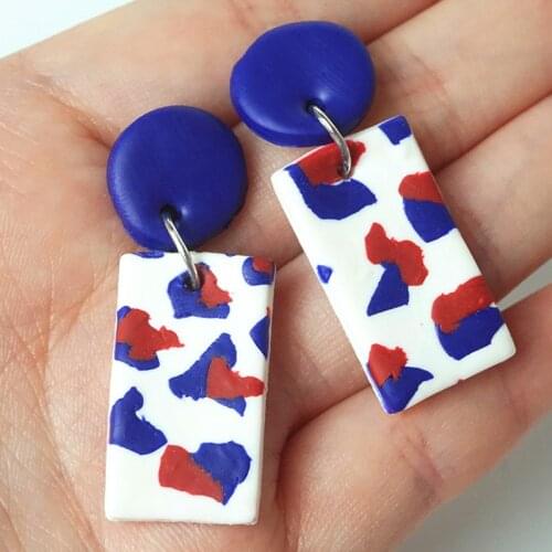 Origin Summer Polymer Clay Red Blue White Love Heart Circle Dangle Earring for Women Trendy Hollow Out Handmade Earring Jewelry