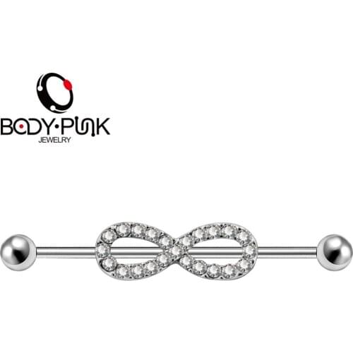 BODY PUNK Trendy Industrial Piercing Body Jewelry Steel Clear CZ Bowknot Industrial Barbell Industrial Barbell 1 Piece