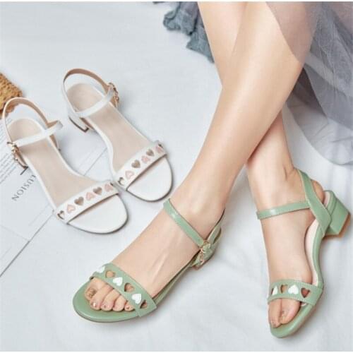 PXELENA Lovely Heart Shaped Girls Student School JK Ankle Sandals Women Low Heels White Green Plus Size 34-43 Summer Shoes 2021