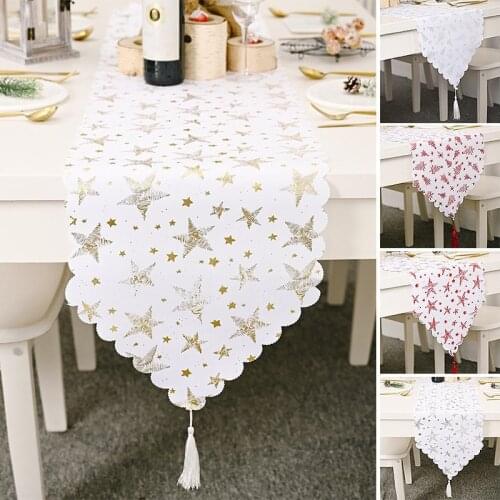 2021 Christmas Table Runner with Tassel New Year Table Runners for Dinning Table Decor Christmas Party Tablecloth Decoration