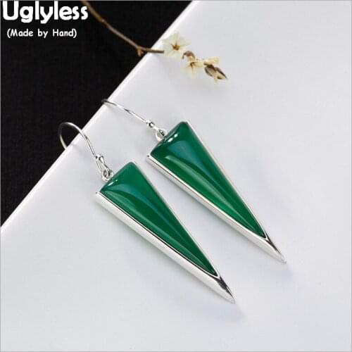 Uglyless 100% Real 925 Sterling Silver Handmade Triangle Earrings Chalcedony Umbrella Dangle Earrings for Women Fine Jewelry