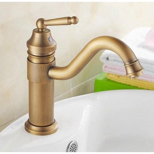 Vintage Retro Antique Brass Kitchen Wet Bar Bathroom Vessel Sink Faucet Swivel Spout Mixer Tap Single Hole One Handle mnf203