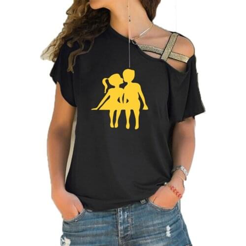 Tinkerbell Fairy Girl & Boy Print Women T-Shirts Girl Romantic Fairy Tales T Shirt Short Sleeve Irregular Skew Cross Bandage Top