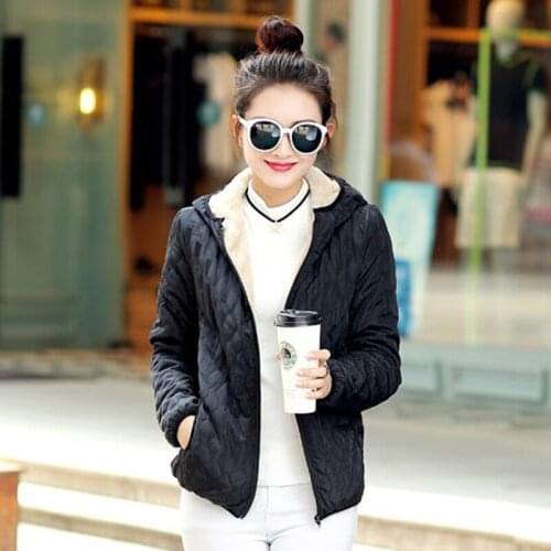 Female Short Parka Zipper Women Winter Jacket Hooded Fleece Solid Coat Spring Thin Outerwear