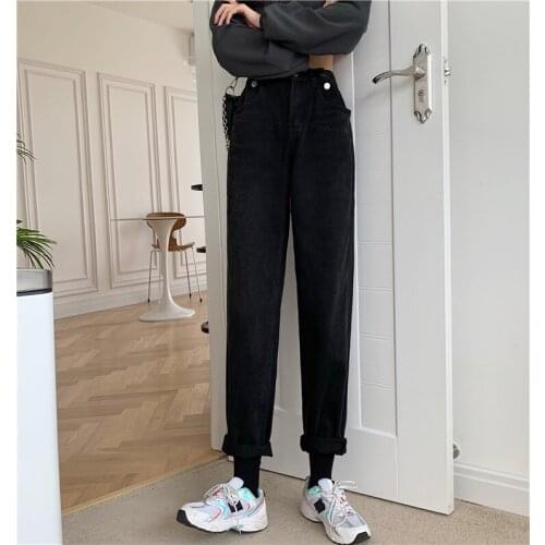2020 Winter New Korean High Waist Jeans Womens Casual Harem Pants Denin Black Jeans Streetwear Vintage Jeans Push Up