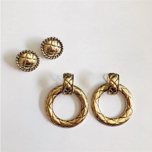 SRCOI Retro Round Hollow Coin Shape Gold Color Metal Linear Staggered 2019 New Fashion Stud Earring For Women Party Jewelry