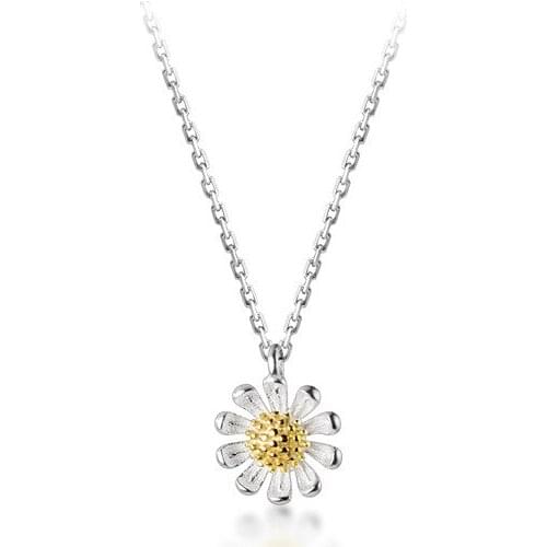 Womens Real. 925 Sterling Silver Jewelry Golden Flower Daisy Pendant Necklace C-D6830