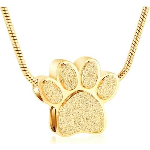 Stainless Steel Ashes Pet Dog/Cat Gold Paw Print Cremation Urn Necklace Memorial Pendant
