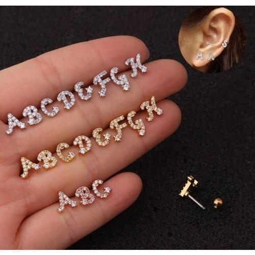 1Pc 26 English Letters Small Cz Cartilage Earring Tiny Tragus Helix Rook Ear Piercing Jewelry