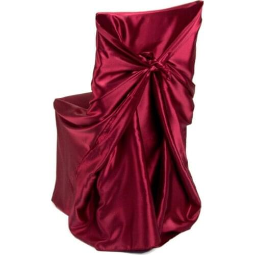100Pcs Burgundy Self Tie Satin Chair Cover For Universal Normal Chair For Wedding Party Banquet Free Shipping