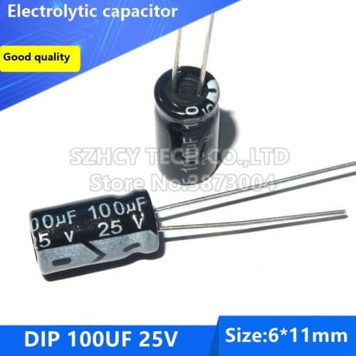 100pcs DIP 100UF 25V 6*11 Electrolytic capacitor