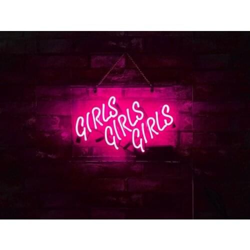 14“ 3-sided box Girls Girls Girls Acrylic Custom Neon Light Lamp Sign Beer Handmade Decorate Home Wall Room Windows Tube Artwork