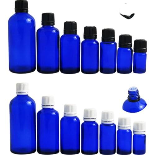 200 x 5ml 10ml 15ml 20ml 30ml 50ml 100ml Empty Cobalt blue glass bottle Mini glass essential oil bottle with plastic lids