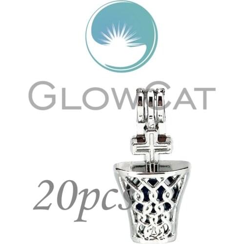 20x Cross Bottle Beads Cage Perfume Diffuser Aroma Oyster Pearl Cage Locket Pendant KK944