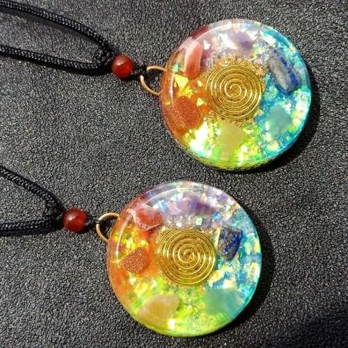 7 Chakras Round Crystal Stones Orgone Pendant Generator Energy Accumulator Orgonite Hex Chakra Pendant Necklace Unisex