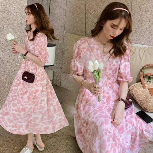 79909# Maternity Dress Summer Short Sleeves Easy Matching Loose Stylish Floral Dress Pregnant Women Mom Dress