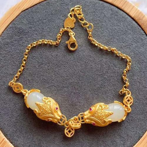 Bracelet female jade ancient pure silver natural hetian jade lucky bracelet female running send girlfriend wife