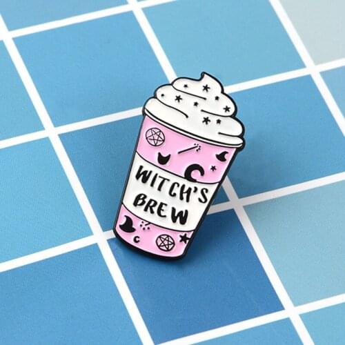 Star Cup Ice Cream Pin"Witchs Brew"wand Hat Pentagram Moon Enamel Brooches Witch Lapel pins Witchcraft jewelry Gift