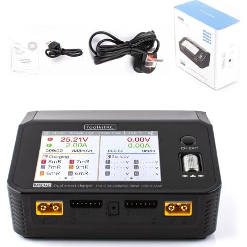 ToolkitRC M6DAC AC 200W DC 350WX2 15A Dual Channel Smart Charger Discharger For 1-6S LiHV Lipo Battery PD 65W