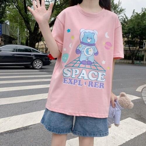 Cute Cartoon Clothes Loose Oversize Women T-shirt Punk Grunge Streetwear Pink Top Harajuku Vintage Dropshipping Short Sleeve