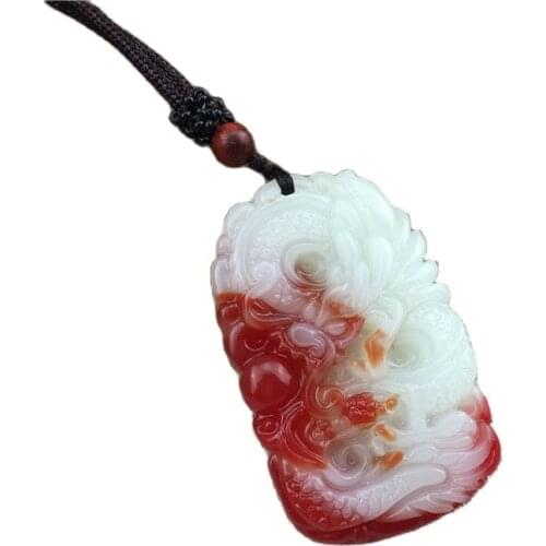Chinese Handmade Carving JHetian Golden Silk Jade Dragon Pendant Necklace