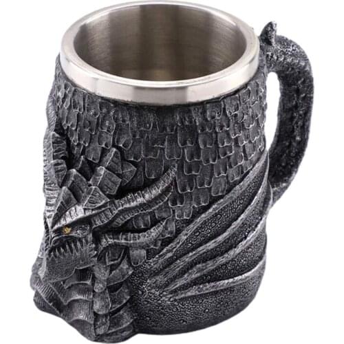 3D Retro Dragon Mug Beer Drink Cup 450ml Stainless Steel Double Layer Coffee Cups Novelty Gothic Gift