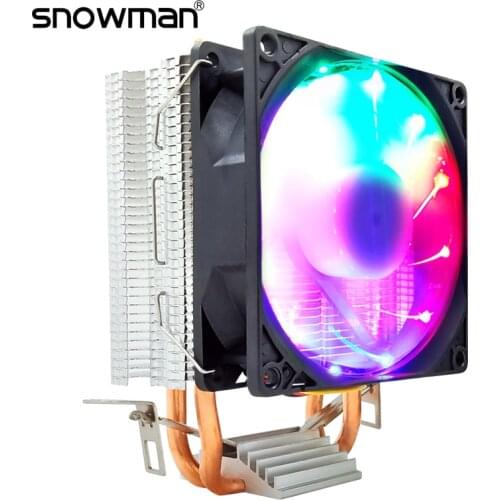 SNOWMAN PWM CPU Cooler 2 Heat Pipes 4Pin 90mm RGB quiet PC HeatSink Intel LGA 775 1150 1151 1155 1366 CPU Cooling Fan AMDAM2 AM3