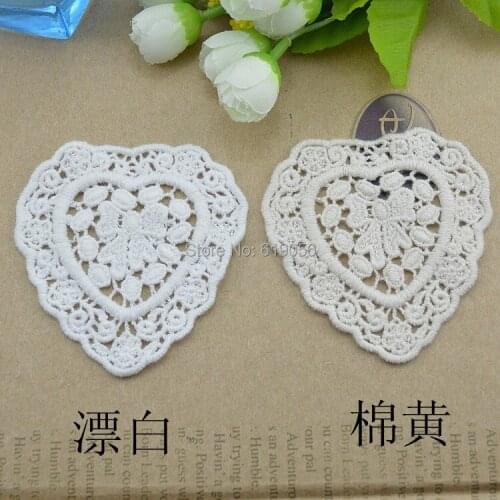 LP -087 cotton white and beige heart-shaped water soluble lace fabric, garment accessories, textiles patches, cup mat, 20 pieces